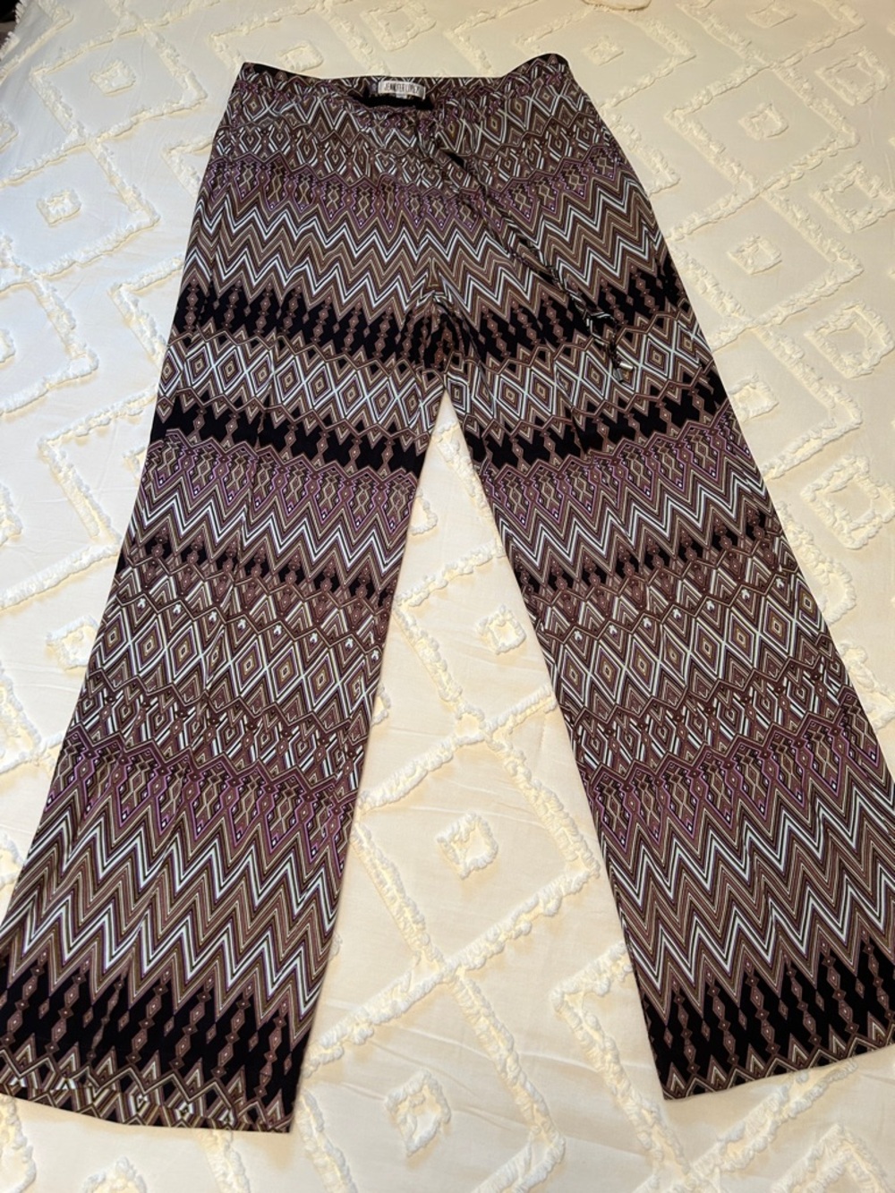 Jennifer Lopez Geometric Print Pants in Purple, Brown, and Turquoise